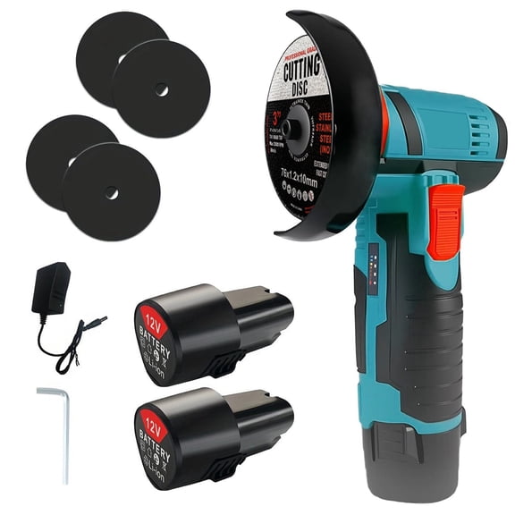 YUIECHER Mini Cordless Angle Grinder, 12V Brushless Handheld Electric Grinder with 4 Grinding Wheels and Charger