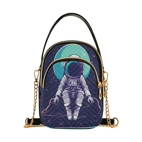 ALAZA Chain Crossbody Bags for Women Astronaut on Outer Space Shoulder Handbag Phone Purse