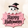 thumbnail image 3 of Kdkad Halloween Welcome Sign for Front Door, Ghost Wooden Wreaths with Hanging Chains for Halloween Decorations Outdoor, Pink Black Halloween Wall Decor for Halloween Party Supplies, 3 of 7