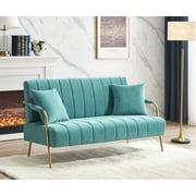 Pouseayar Australian Cashmere Fabric Sofa,Comfortable Loveseat with two Throw Pillows,Blue