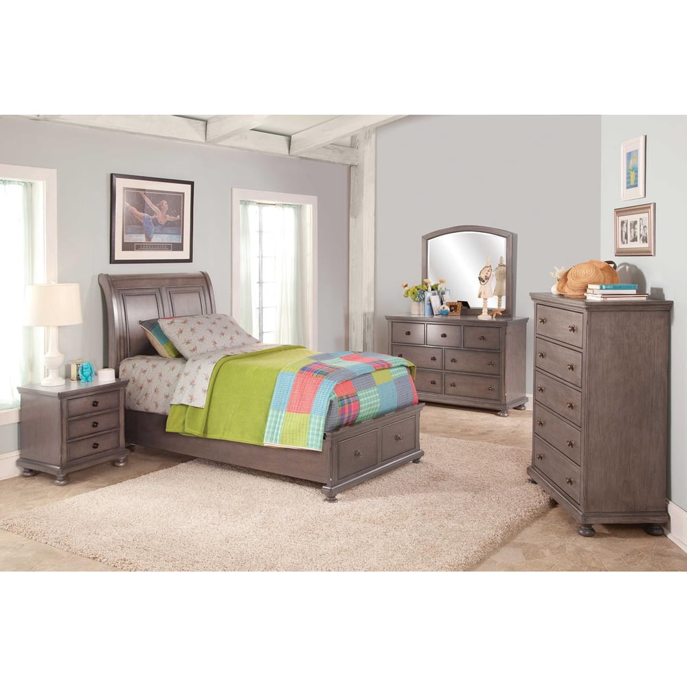 Alabaster Youth 5 Piece Twin Storage Bedroom Set with Chest in Pewter
