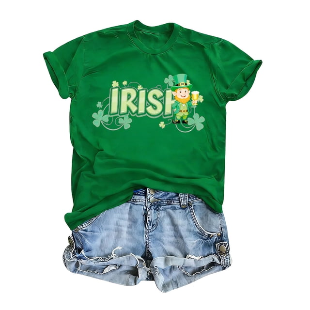 Camiseta Casual de Cuello Redondo Impresa Del Día de San Patricio, Vestidos de Verano Suaves con Mangas Cortas