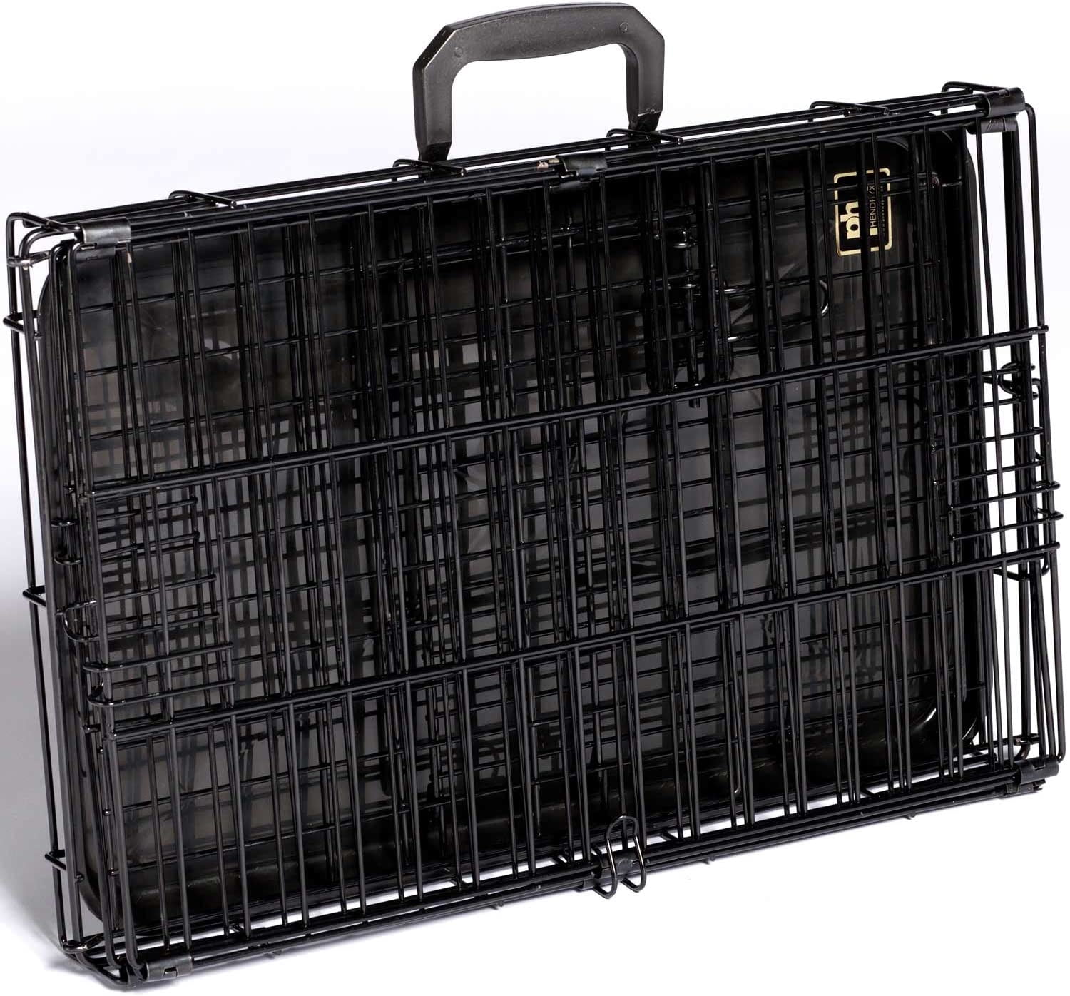 MONGJI Home On-The-Go Single Door Dog Crate - Extra Extra Small Collapsible Dog Cage for Travel, Indoor, and Outdoor Use, Foldable Kennel Design, Deep Plastic Pan - XXS, Black
