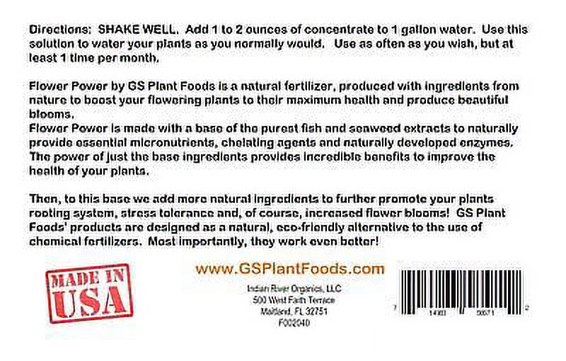 GS Plant Foods Flower Power All Natural Super Bloom Booster Suitable for All Flowering Plants - Fertilizer for Both Indoor & Outdoor Plants 32oz (Quart)
