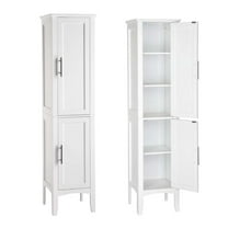 Wqmh Tall Bathroom Storage Cabinet, 5-Tier Freestanding Linen Tower Cabinet with 2 Doors, Wooden Side Storage Organizer, Narrow Slim Floor Cabinet for Bathroom, Living Room, Kitchen (White)