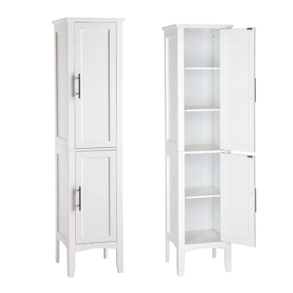 Wqmh Tall Bathroom Storage Cabinet, 5-Tier Freestanding Linen Tower Cabinet with 2 Doors, Wooden Side Storage Organizer, Narrow Slim Floor Cabinet for Bathroom, Living Room, Kitchen (White)
