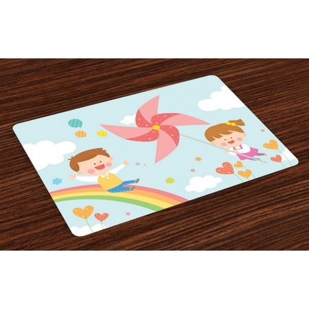 

Ambesonne Pinwheel Place Mats Set of 4 on Rainbow Standard Size Multicolor