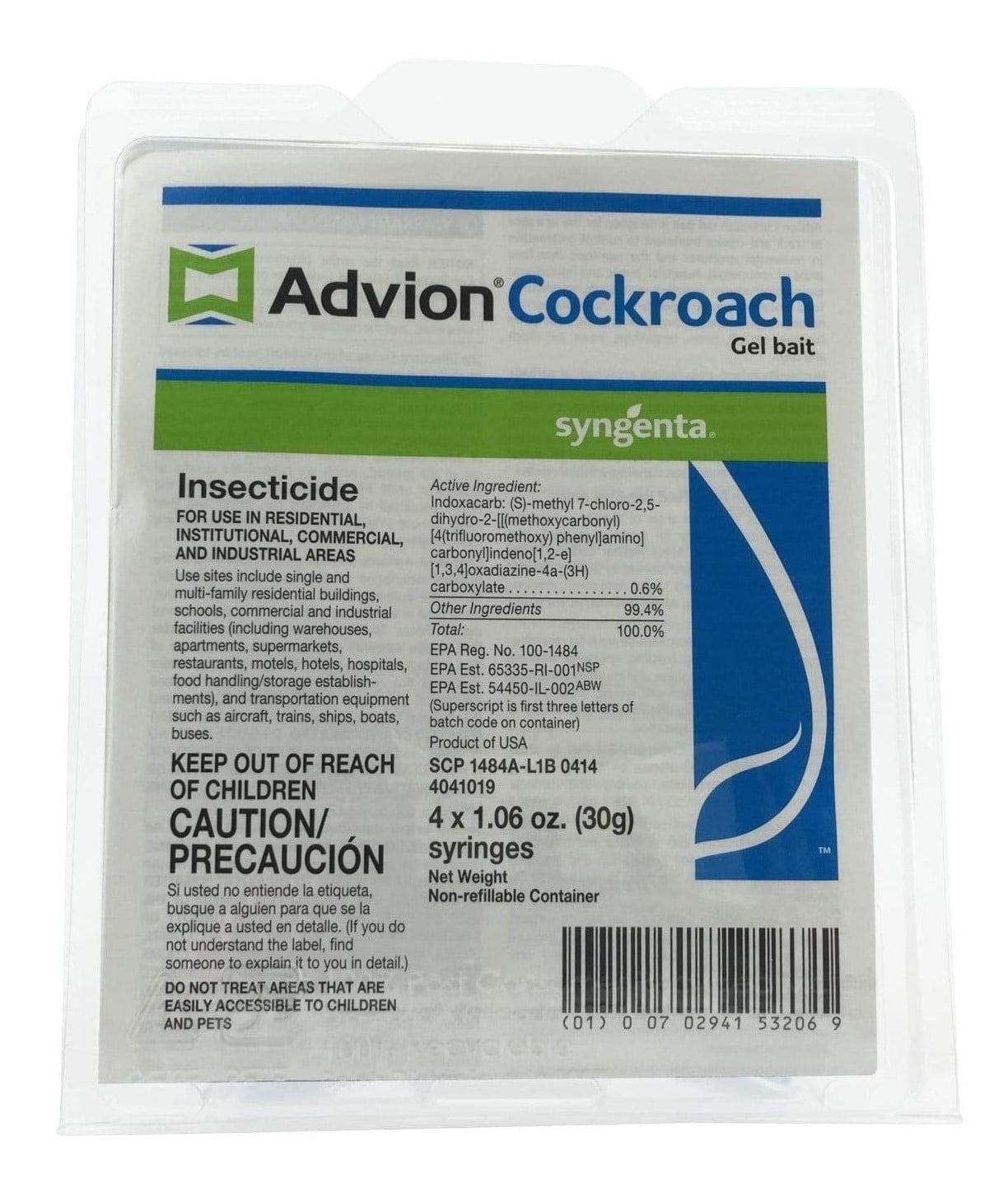 Advion Cockroach Gel Bait - Controls Multiple Species of Cockroaches, Indoors & Outdoors - 1 pack (4 x 30 g Tubes) by Syngenta