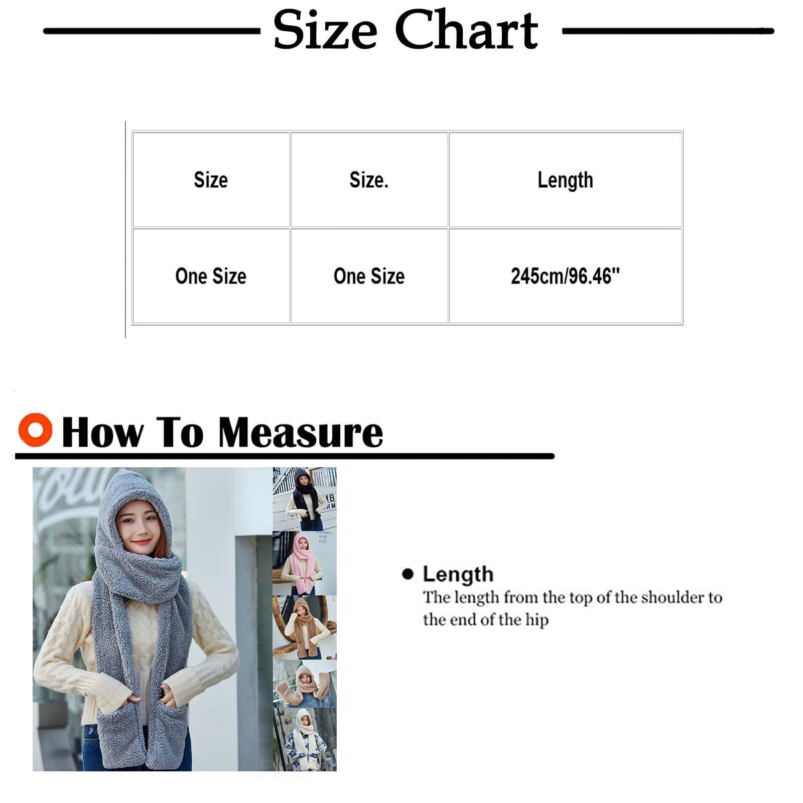 Lolmot Womens 3-in-1 Fleece Hooded Scarfs Winter Warm Hooded Long Scarf  Soft Cute Bow Hat Wrap Head Scarves Hat Gloves One-Piece 