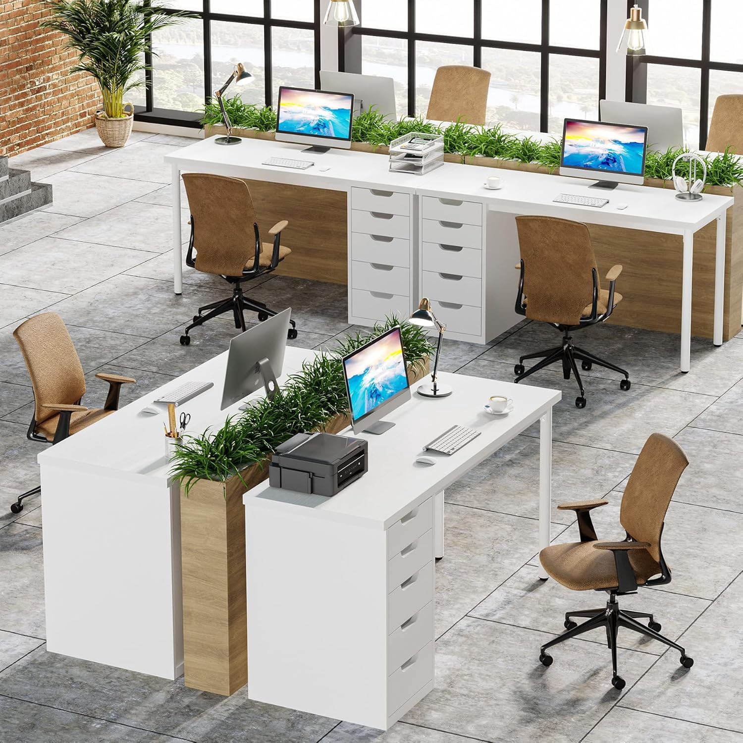Tribesigns Computer Desk with 5 Drawers, 47 inches Rustic Brown Home Office Desk with Storage