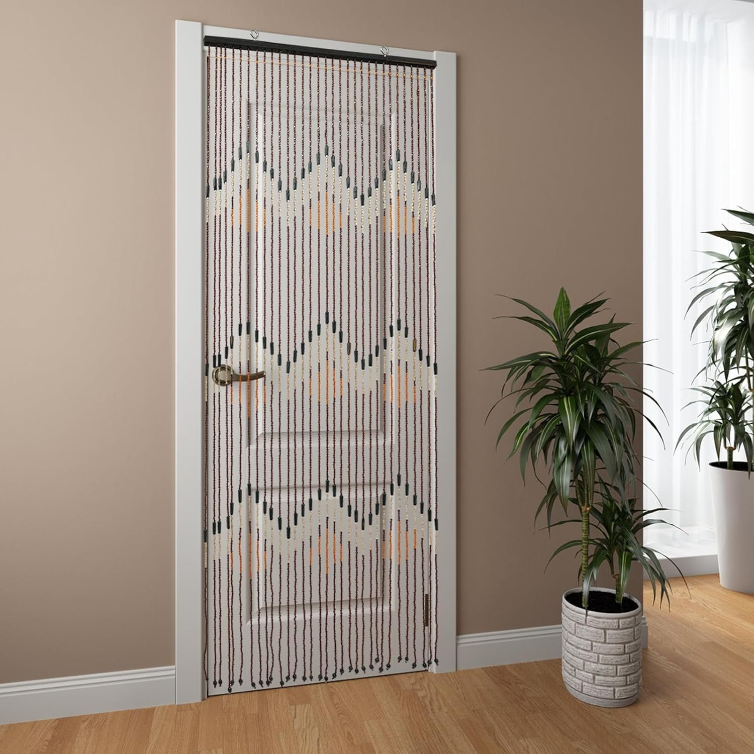 31 Line Wave Dense Fringe Beaded Door Curtains Handmade Wood Beaded Door Beads