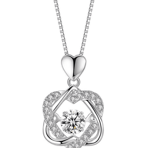 EASTIN Silver Necklace for Women S925 Sterling Silver Necklace for Women Double Heart Fashion Necklace Chains with Dancing Stone Gifts