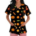 thumbnail image 4 of Knosfe Halloween Scrub Tops for Women Short Sleeve Spooky Ghost Pumpkin Fall Nurse Uniform V Neck Funny Spider Skeleton Casual Scrubs Dark Gray 4XL, 4 of 5