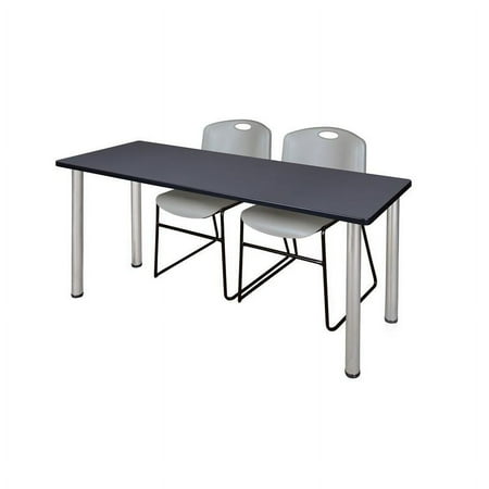 UPC: 0843532077009 | Regency 66 x 24 Training Table- Grey/ Chrome & 2 Stack Chairs- Grey