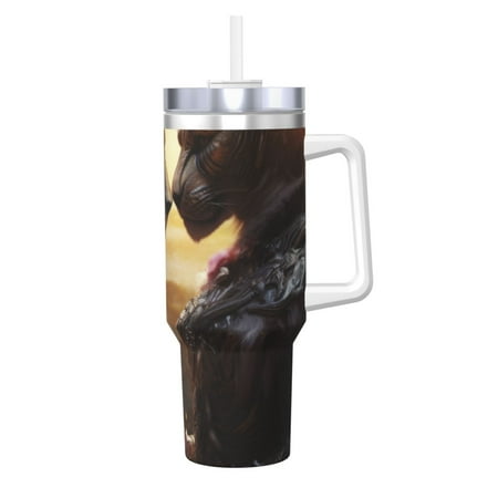 

Gaeub Romantic Flower Lion Couple Print Stainless Steel Hot/Cold Coffee Cup 40oz Ice Bully Cup With Handle And Straw Travel Coffee Cup