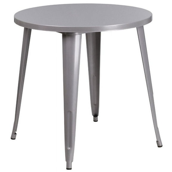 Bowery Hill 30" Round Metal Dining Table in Silver