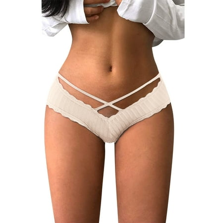 

ZMHEGW Women Panties Lace Trim Ladies Low Waist Girl Breathable Ice Silk Ultra Thin Seamless Briefs Underwear