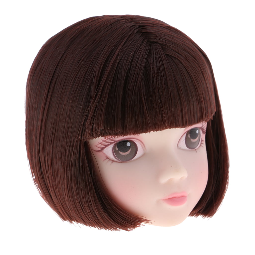 Makeup Doll Styling Head 1/6 Scale BJD Doll Parts with Black Short Hair Wig 