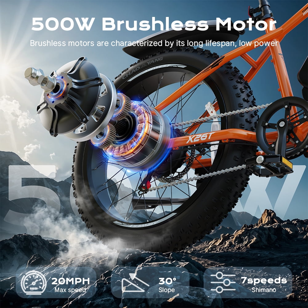 AIRWEST Men's Electric Mountain Bike, 26″ Fat Tire Electric Bike, Peak 750W Motor 48V 13Ah Removable Battery, 7-Speed, All-Terrain E-Bike, Max Speed 25MPH (40KMH), UL2849