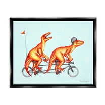 Stupell Industries Whimsical Red T-Rex Dinosaurs Riding Tandem Bicycle Graphic Art Jet Black Floating Framed Canvas Print Wall Art, Design by Amelie Legault