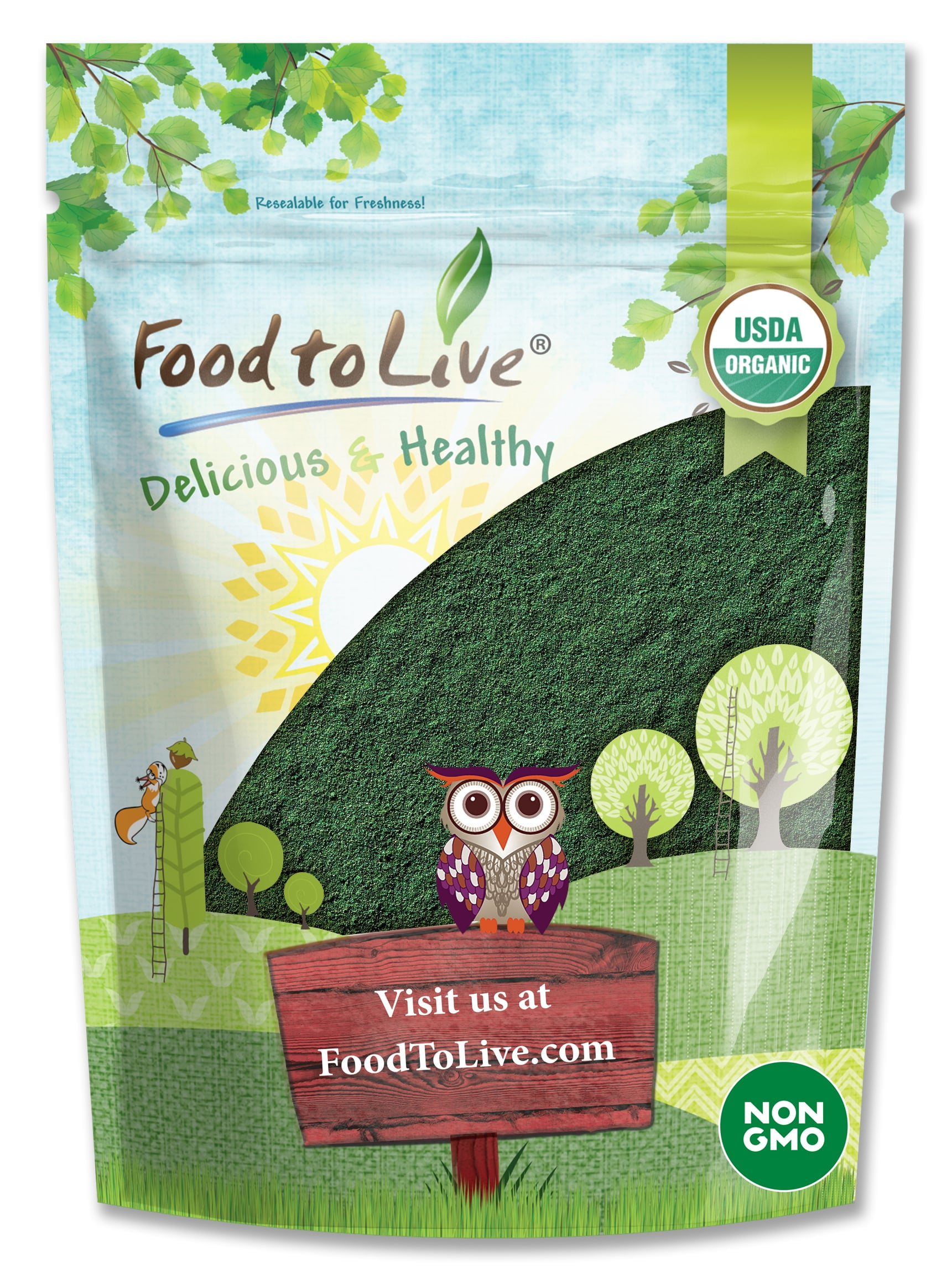 Organic Green Spirulina Powder, 2 Pounds — Non-GMO, Kosher, Raw, Vegan — by  Food to Live 
