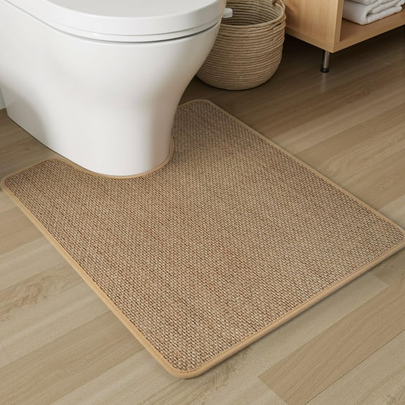 Braided Toilet Rugs U Shaped, Non Slip Toilet Mats for Bathroom Floor Machine Washable Super Absorbent Contour Bath Rugs for Toilet Mat Quick Dry U Shaped Toilet Rug, 20''x24'' Beige