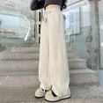 thumbnail image 2 of SJLDQY Girls Wide Leg Pants Casual Elastic Waist Drawstring Baggy Pants for Girls Split Hem Solid Color Straight Leg Trousers with Pockets, 2 of 3