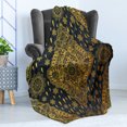 thumbnail image 4 of Mandala Soft Flannel Fleece Throw Blanket, Bohemian Paisley Ornament Tattoo Vintage Design Print, Cozy Plush for Indoor and Outdoor Use, 60" x 80", Charcoal Grey Mustard, by Ambesonne, 4 of 5