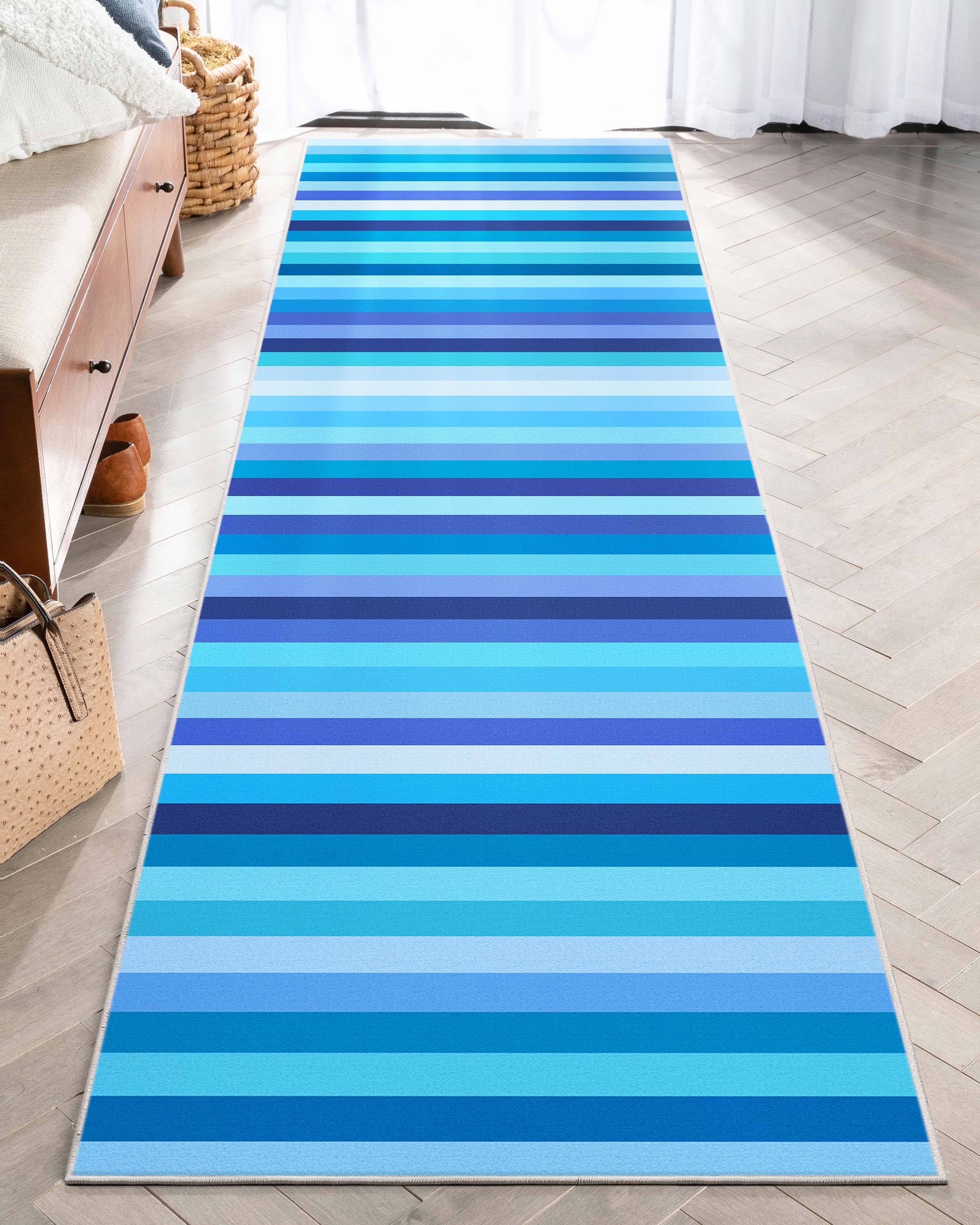 Crayola Collection By Well Woven Stripe Blue 2'7" x 9'3" Runner Rug