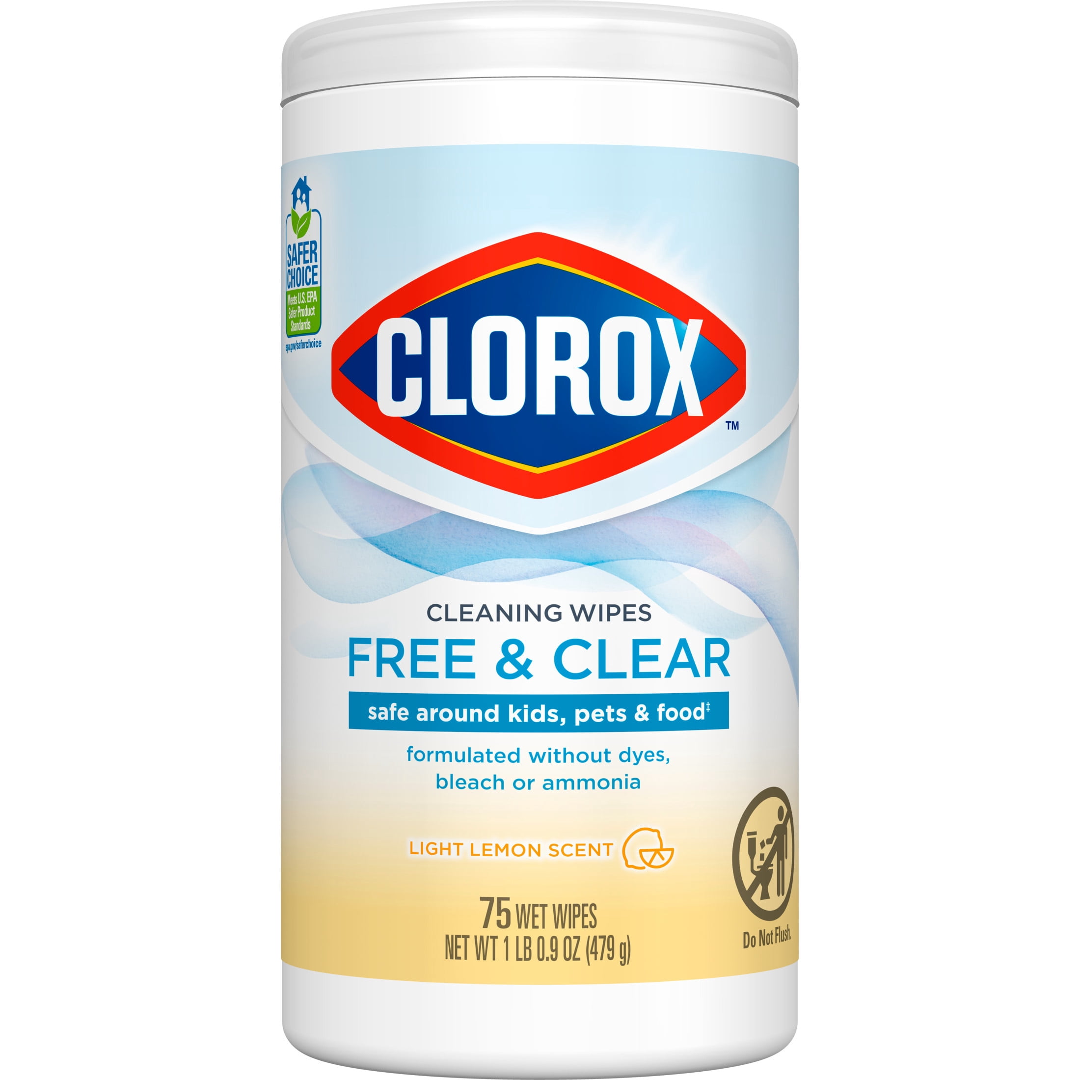 (3 pack) Clorox Free & Clear Compostable Cleaning Wipes, All Purpose Wipes, Light Lemon Scent, 75 Count