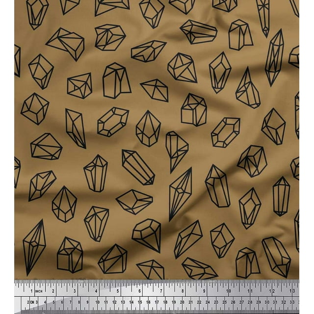 Soimoi Brown polyester Crepe Fabric Crystal Stone Geometric Print Fabric by the Yard 42 Inch Wide