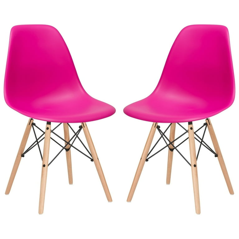 Poly and Bark Vortex Dining Chair Natural Wood Leg Set of 2 Fuchsia