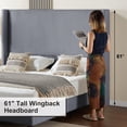 thumbnail image 5 of VanAcc King Size 61" Corduroy Upholstered Bed Frame with Vertical Stripe Wingback Headboard/Grey, 5 of 7