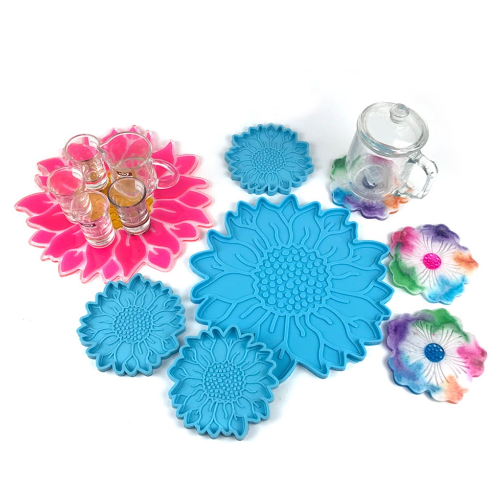 WINDLAND 5 Pcs for Sun Flower Tray Epoxy Resin Mold DIY Serving Plate Casting Silicone Mo
