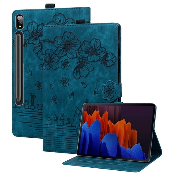 XYX Case for Samsung Galaxy Tab S9 Ultra 14.6 inch 2023 Release SM-X910, Cherry Blossom Cat PU Leather Folio Stand Magnetic Shockproof Protective Cover (Blue)