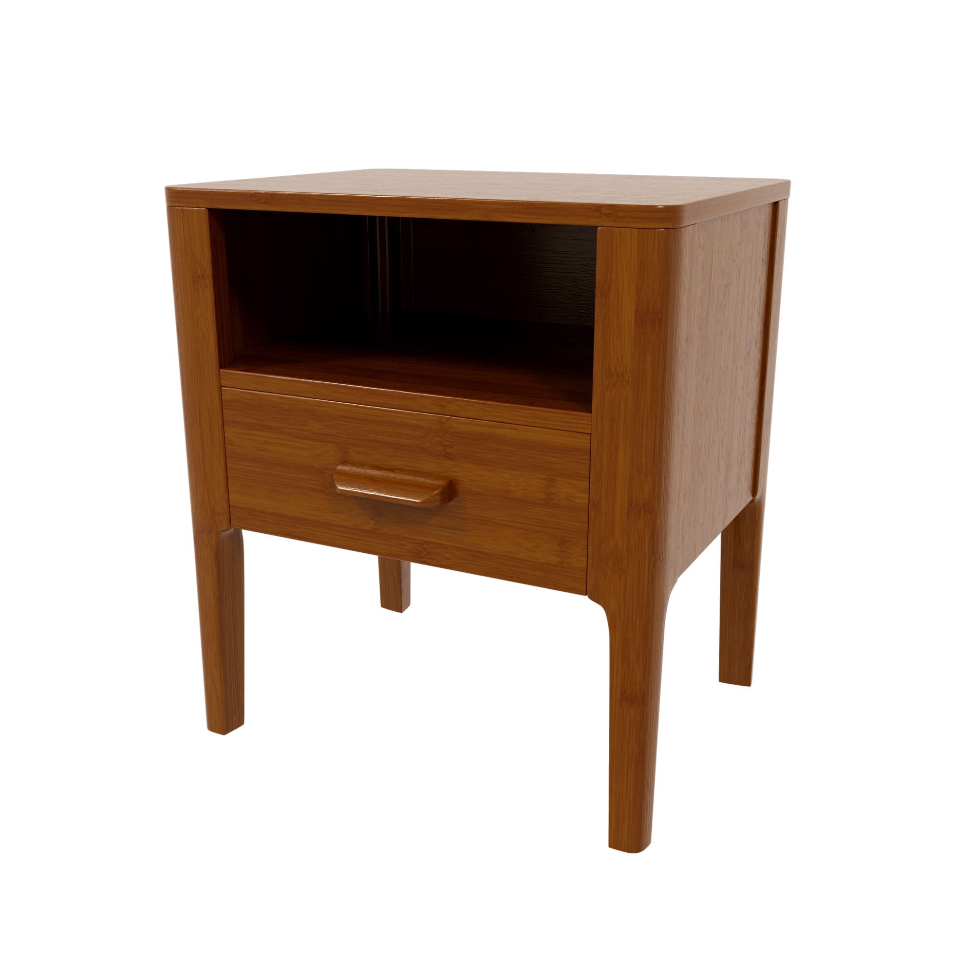 Euroco Mid-Century Modern Nightstand with Drawer, 22.5" Tall Bamboo Wood Bedside Table End Table with Open Shelf for Bedroom, Living Room,Brown