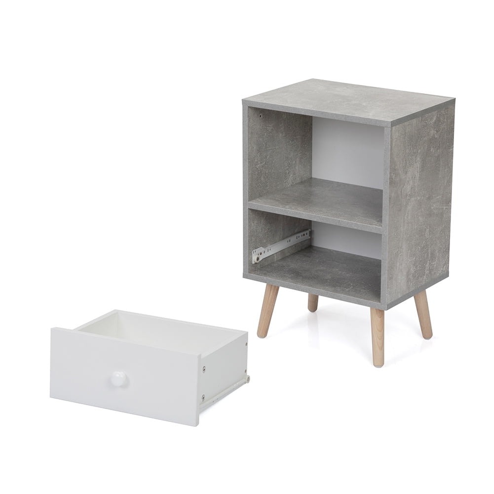Kepooman Set of 2 Nightstands, End Table with Wood Storage Drawer and Open Wood Shelf, Bedside Furniture, Side Table for Bedroom, Dorm, Easy Assembly, Gray + White Kepooman Set of 2 Nightstands, End Table with Wood Storage Drawer and Open Wood Shelf, Bedside Furniture, Side Table for Bedroom, Dorm, Easy Assembly, Gray + White