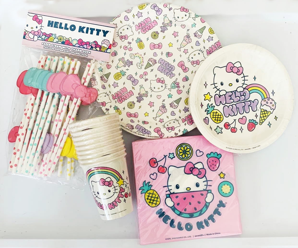 Hello Kitty Party Supplies Paper Plates Cups Straws Service For 10