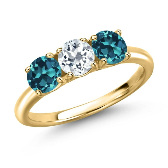 Gem Stone King 18K Yellow Gold Plated Silver White Topaz and London Blue Topaz Engagement Ring for Women | 2.00 Cttw | Round 5MM | Gemstone November Birthstone | Size 8