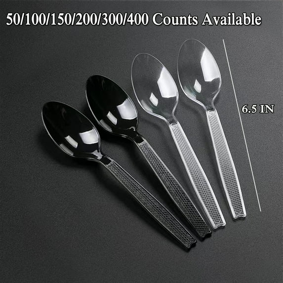 100/200/300/400/500/600 Transparent Plastic Spoons-heavyweight Plastic Tableware Heavyweight Teaspoon Crystal Transparent 6.5 Inch