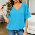 thumbnail image 2 of Tanghaowl Womens T Shirts, Class Women's T-Shirts V-Neck Summer Casual Loose Solid Color Bat Wing Shirt Soft Ribbed Short Sleeve Basic Sky Blue XXXL, 2 of 5