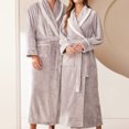 thumbnail image 4 of BLVB Women's Fuzzy Plush Robe Soft Fleece Long Sleeve Bathrobe Loungewear Cozy Lounge Bath Spa Nightgown with Belt, 4 of 6