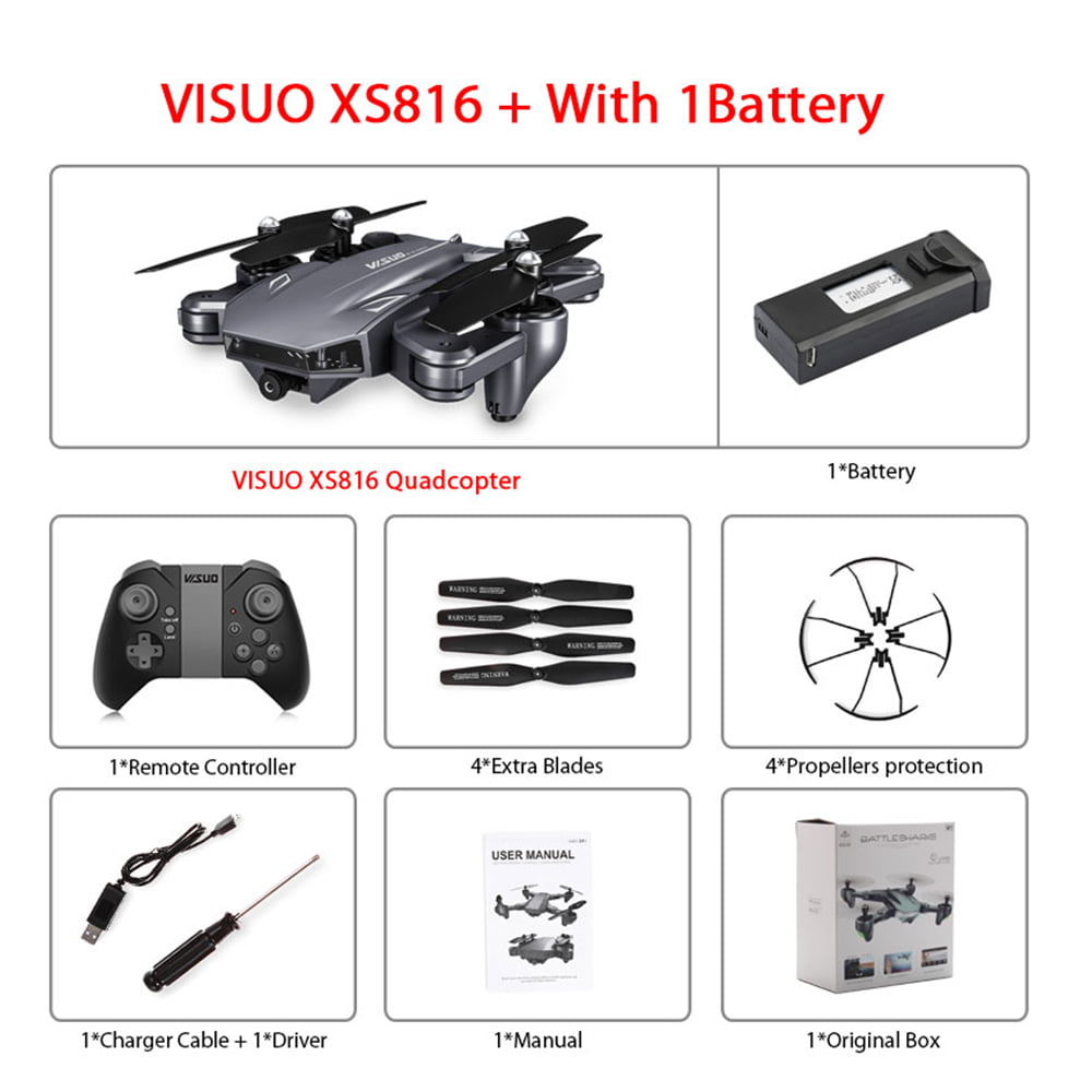 VISUO XS816 Drone with Camera 1080P Wifi FPV Optical Flow Positioning Gesture Foldable Quadcopter Altitude Hold Follow Me Drone - Walmart.com