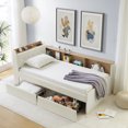 thumbnail image 4 of Twin Size Upholstery Velvet Day Bed with Storage Headboard and Wireless Charging, Multi-functional with Two Storage Drawers & LED Lights, Beige, 4 of 9