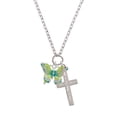 thumbnail image 2 of Delight Jewelry Silvertone Large Lime Green & Blue Butterfly I Have Plans for You Engraved Cross Zoey Necklace, 28", 2 of 4