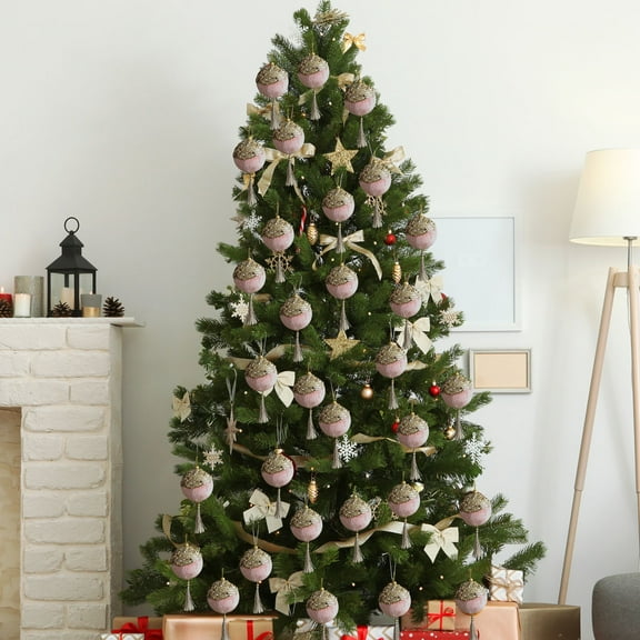 Pink Hanging Ornament with Gold Glitter, Creative Christmas Tree Decoration for Xmas, Home Party Festive Decor, 8.5x8.5x18cm Cloth Ornament