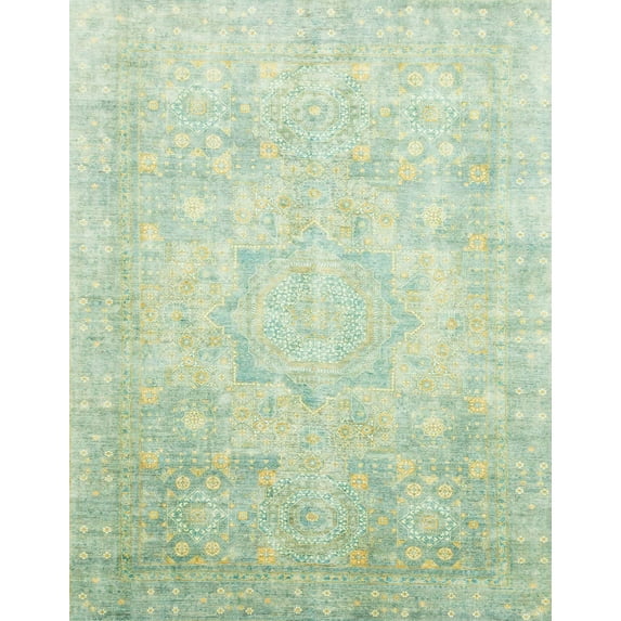 Ahgly Company Indoor Rectangle Abstract Green Abstract Area Rugs, 5' x 7'