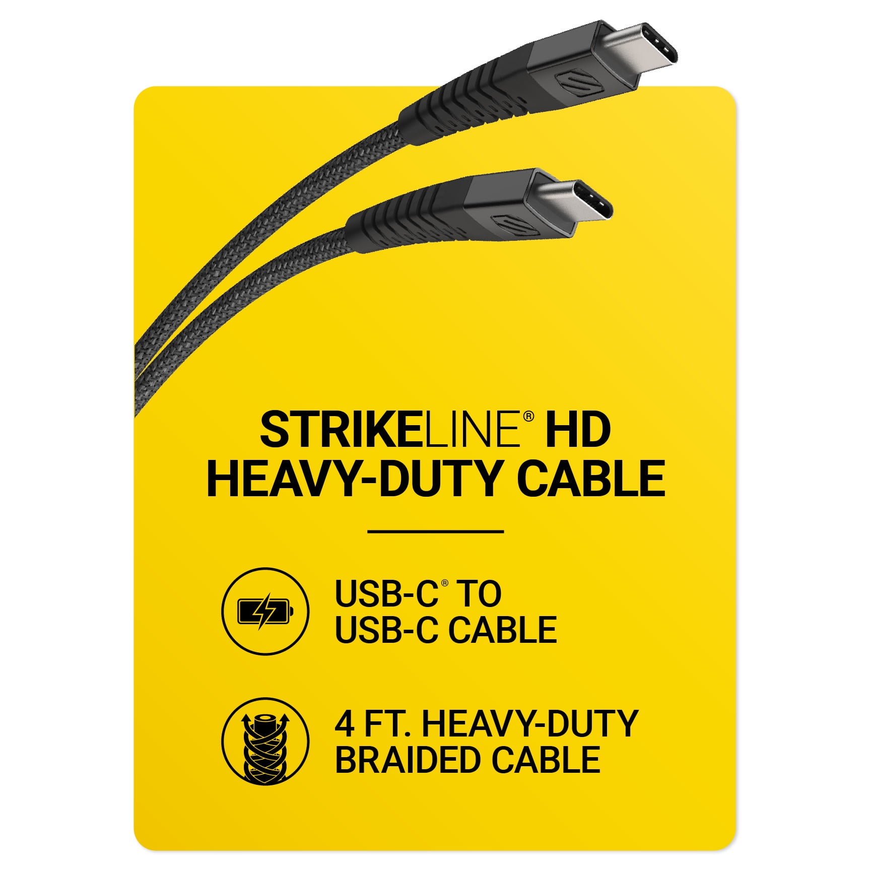 Scosche Strikeline SHDCCB4-HT 4ft Heavy Duty Braided USB-C to USB-C Fast Charging Cable  Black