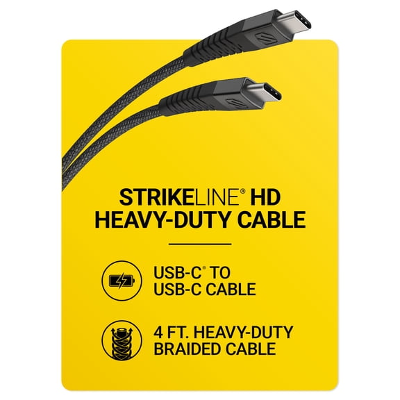Scosche Strikeline 4ft USB-C to USB-C Heavy Duty Braided Fast Charging Cable Black SHDCCB4-HT