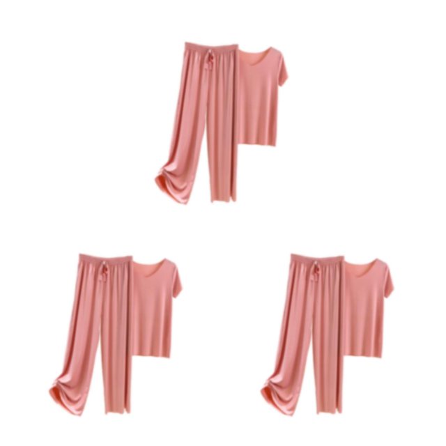 Minnieouse Women Ice Silk Pajama Set Comfortable Pieces Clothing T-Shirt Loose Two Short Pants Drape Style Sleeve Casual Sleepwear Type1 NO1